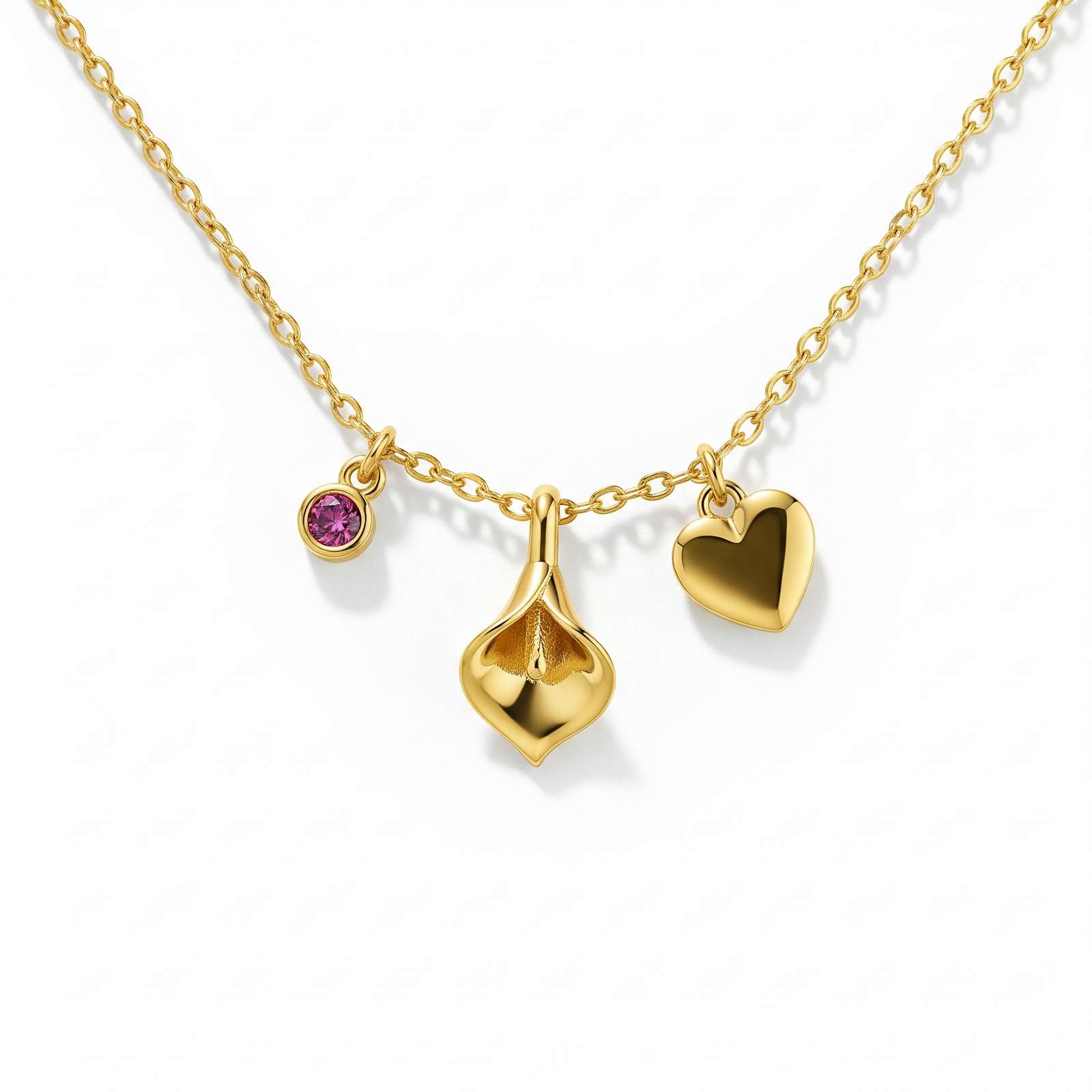 Dedicated Women's Gift Custom Birthstone Charm Necklace – Gold Charm Necklace with Heart and Birthstone – Personalized Gold Pendant Necklace for Her