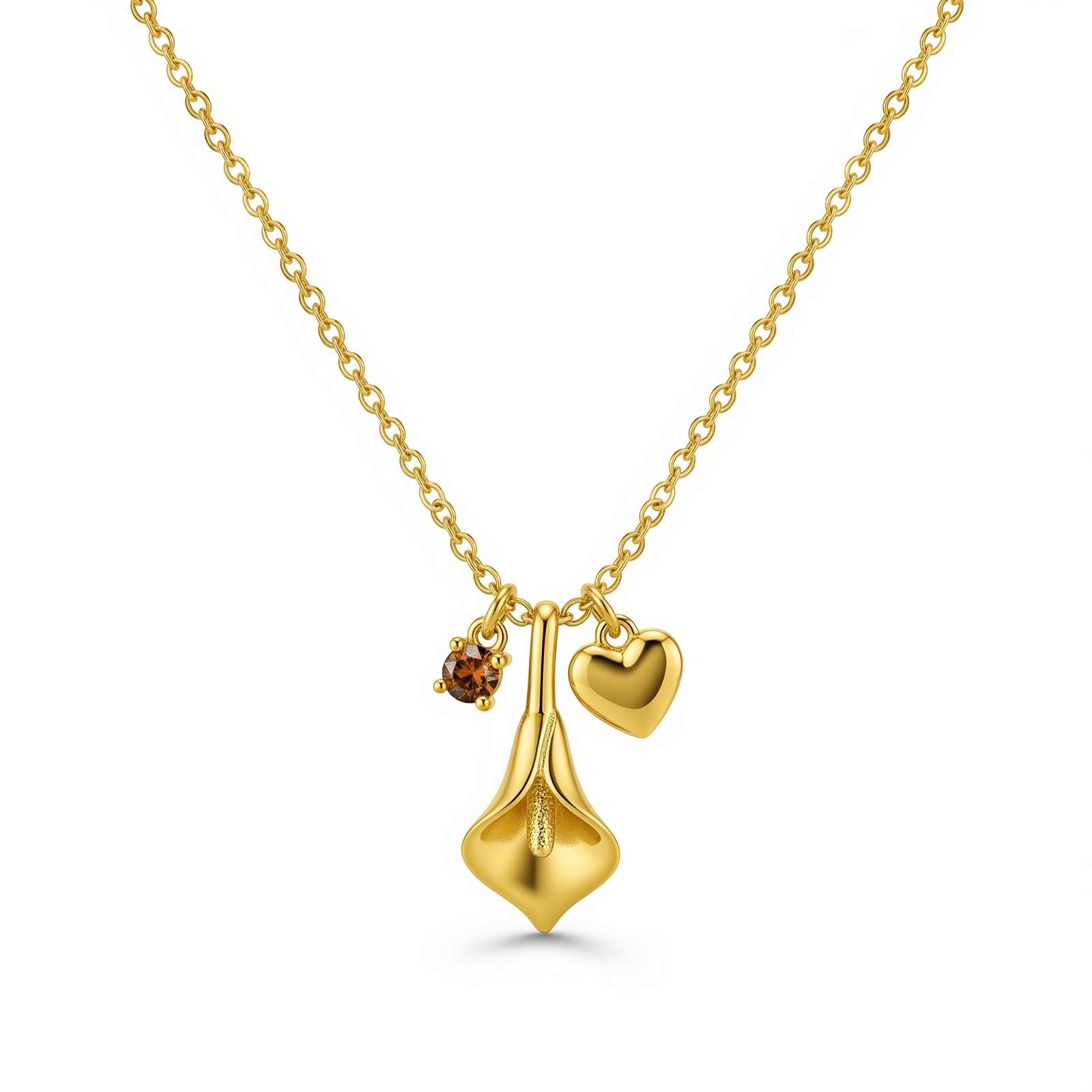 Dedicate Women's Gift Custom Birth Month Flower Necklace – Personalized Yellow Gold Pendant with Heart and Garnet – Gold Birthstone Charm Necklace for Her