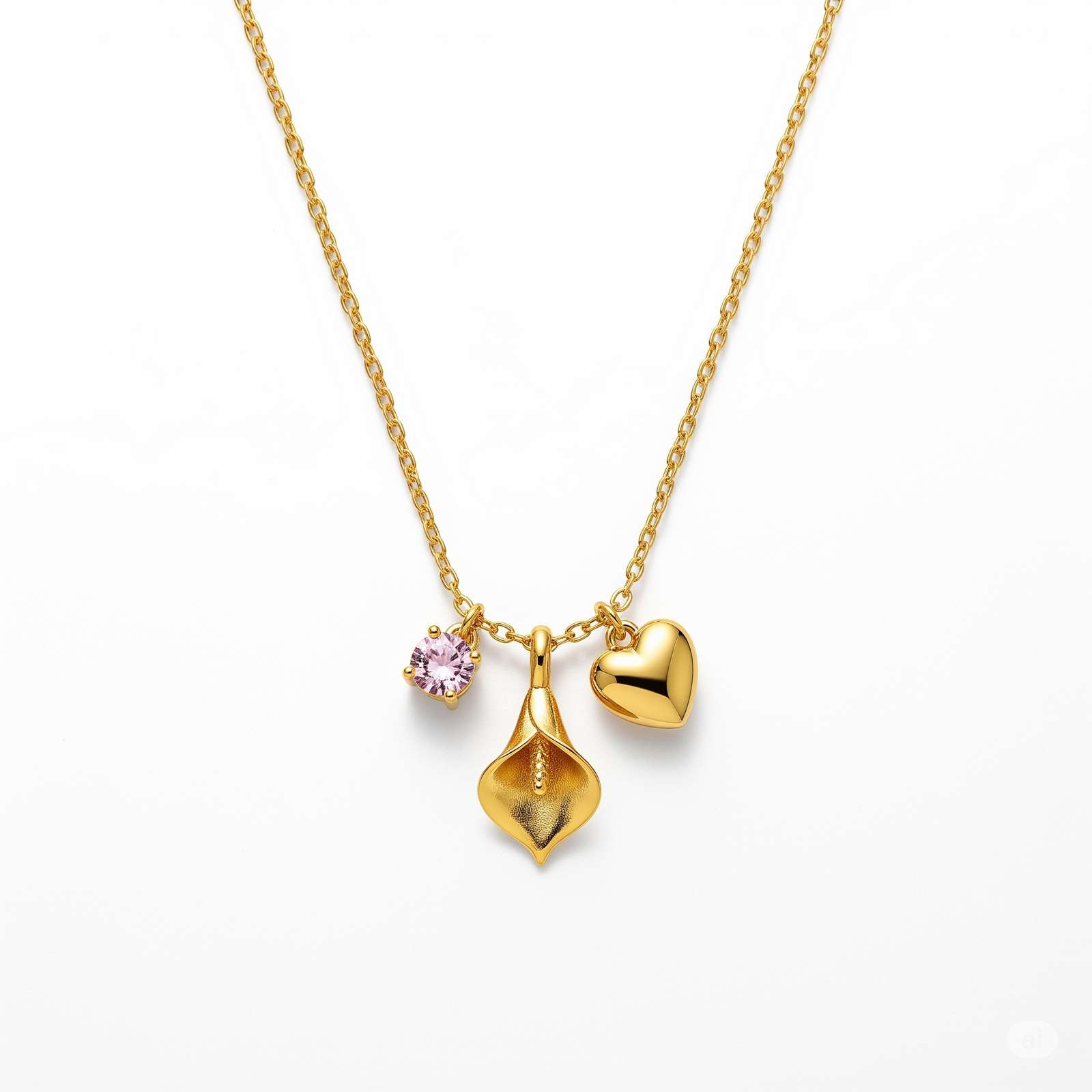 Dedicate Women's Gift Custom Birth Month Flower Charm Necklace – Gold Flower Heart Birthstone Necklace – Personalized Calla Lily Pendant for Her