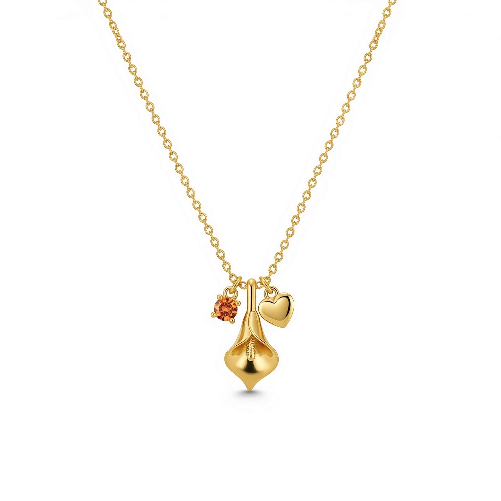 Delicate Women's Gift Custom Birthstone Necklace – Gold Heart Flower Charm Necklace – Personalized Birthstone Flower Necklace with Elegant Detail