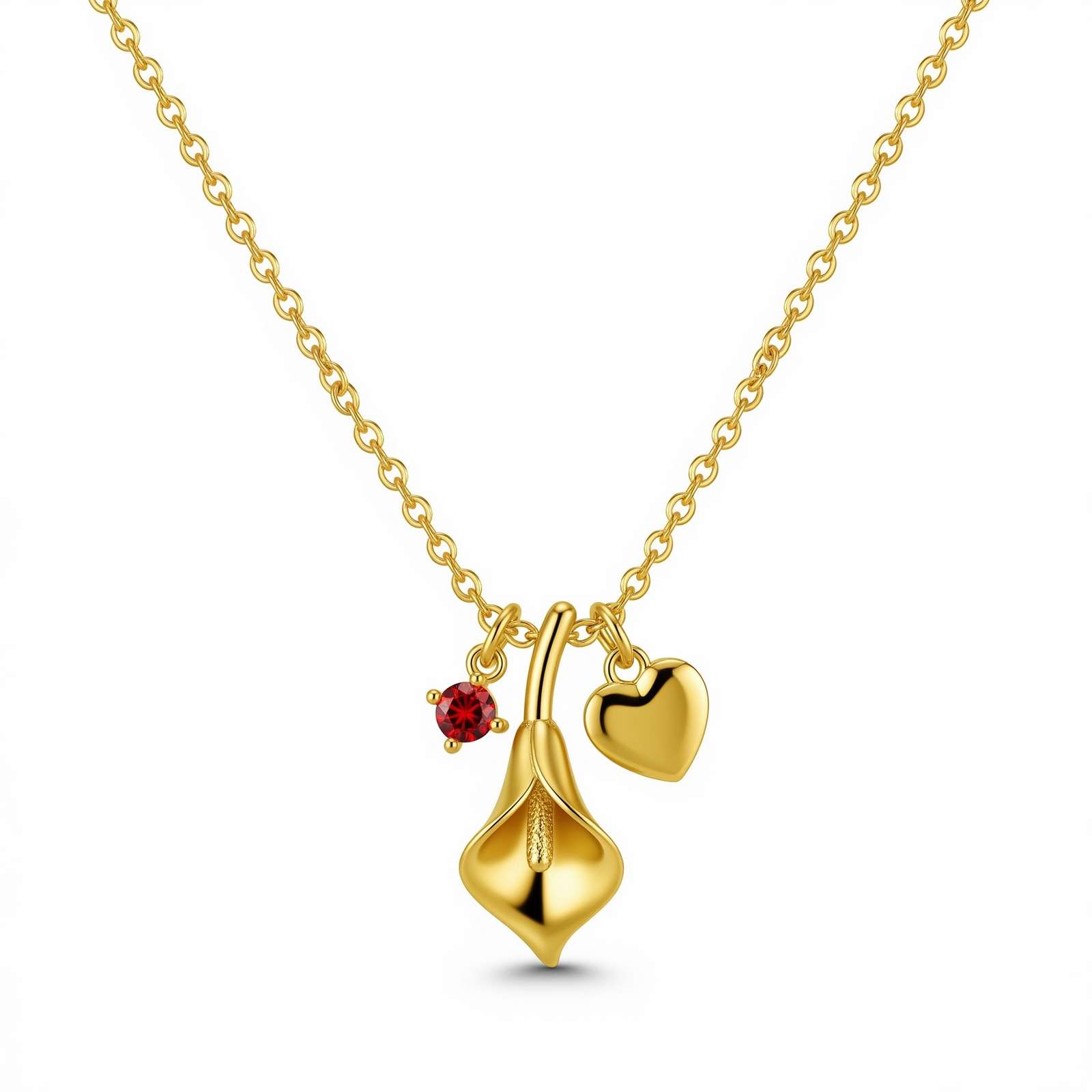 Dedicate Women's Gift Custom Birth Month Flower Necklace – Gold Birthstone Charm Necklace for Her – Personalized Lily Heart Pendant Jewelry