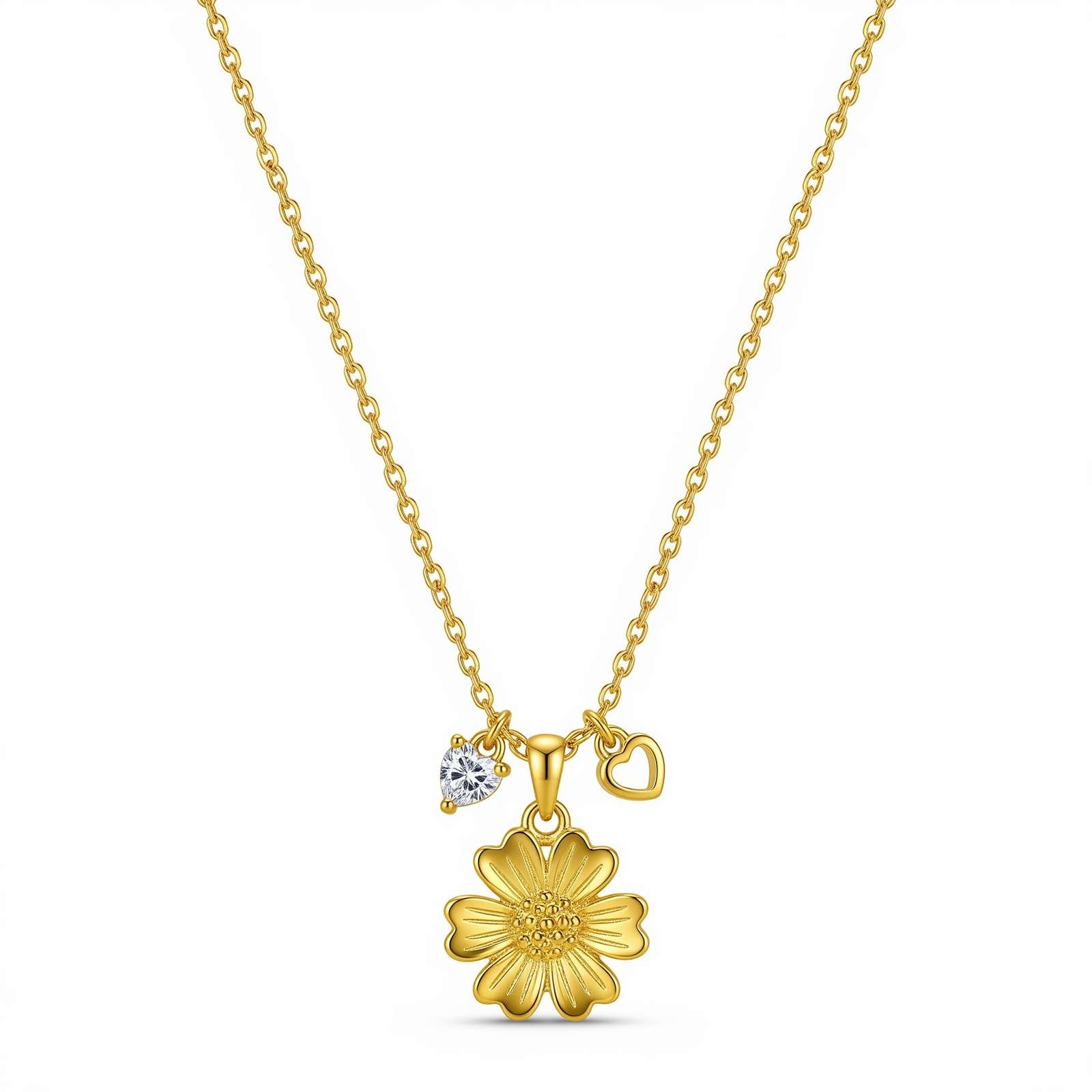 Dedicated Women's Gift Custom Birth Flower Necklace - Gold Floral Heart Charm Pendant Necklace - Daisy Birthstone Necklace for Her