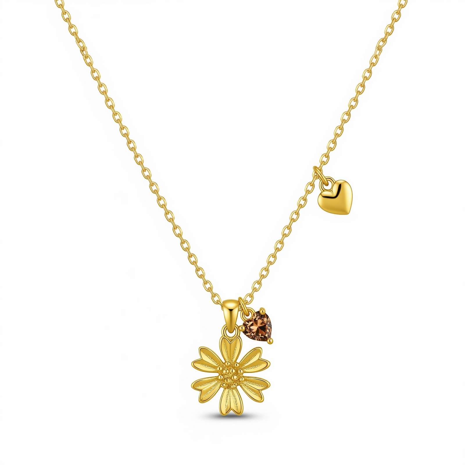 Dedicated Women's Birth Month Flower Necklace with Custom Birthstone Daisy Heart Pendant – Personalized Gold Charm Necklace for Her, Elegant and Meaningful Jewelry Gift