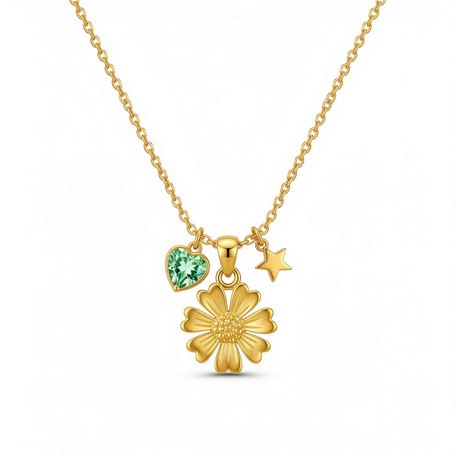 Dedicate women's gift custom birthstone flower necklace – gold daisy birth month necklace with star and heart charm – personalized floral pendant gift for her