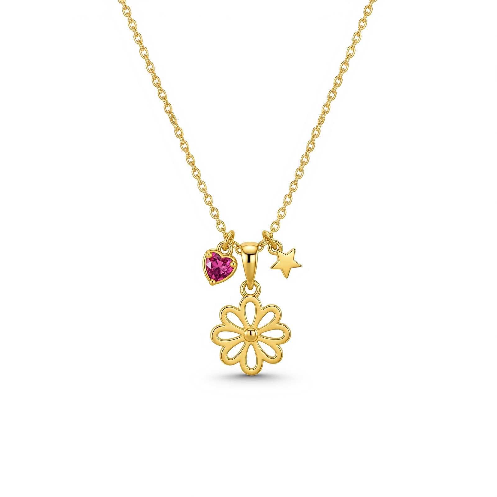 Dedicated Women's Custom Birthstone Flower Necklace – Gold Daisy Charm Pendant Necklace with Personalized Heart Star Floral Jewelry Gift Accents