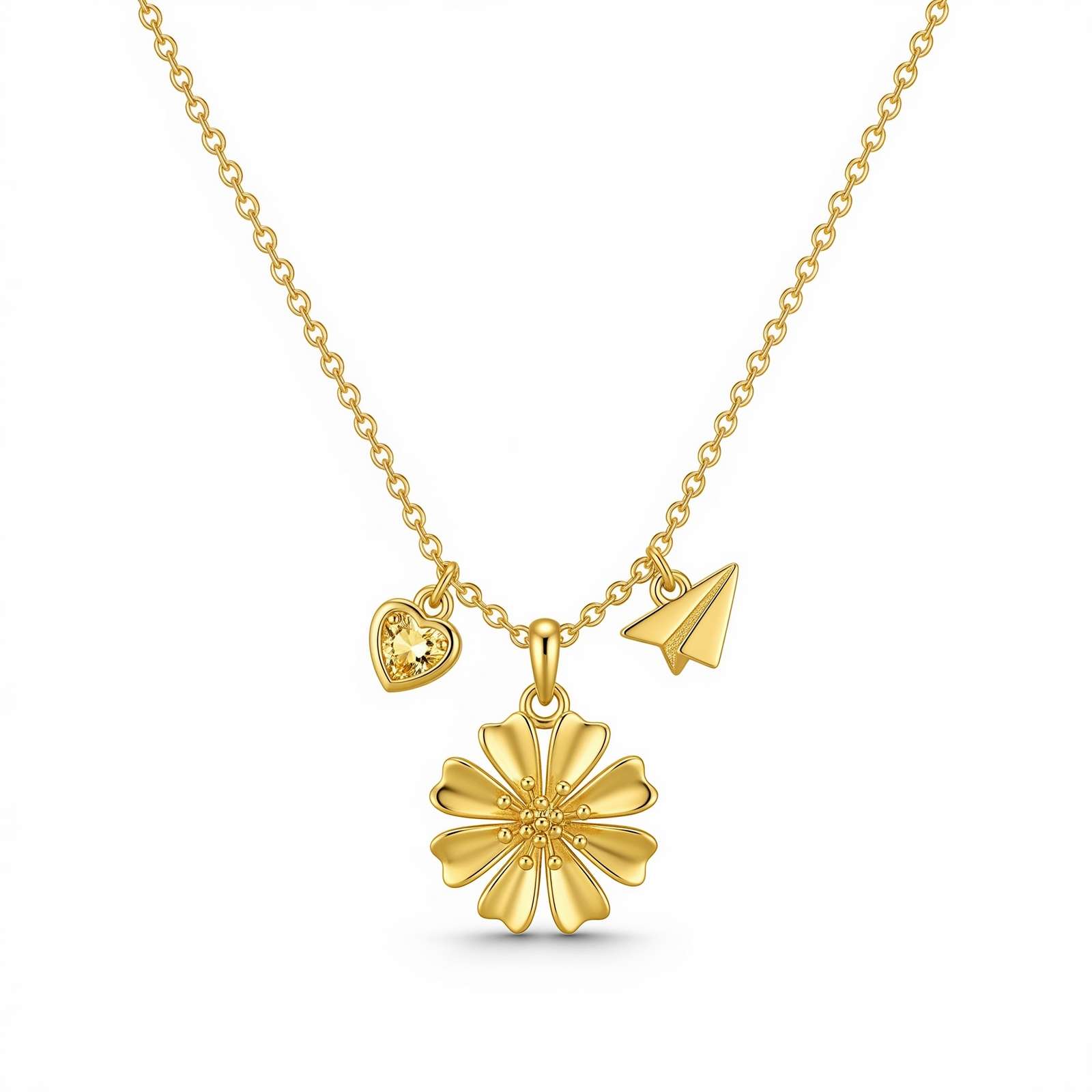 Dedicate Women's Gift Custom Birth Flower Necklace – Gold Daisy Heart Charm Necklace with Personalized Paper Plane Pendant Jewelry