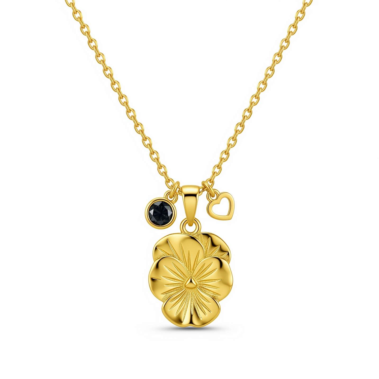 Dedicate Women's Gift Custom Birth Month Flower Necklace – Gold Pansy Flower Pendant Necklace with Personalized Birthstone Charm Jewelry
