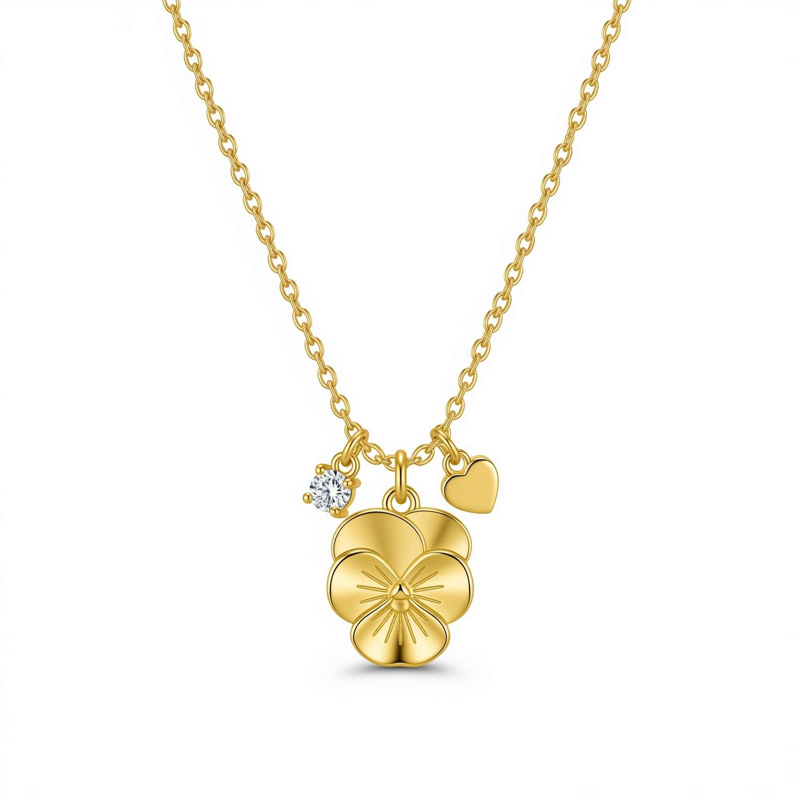 Dedicate Women's Gift Custom Birth Flower Necklace – Gold Pansy Heart Birthstone Charm Necklace – Personalized Floral Charm Pendant for Her