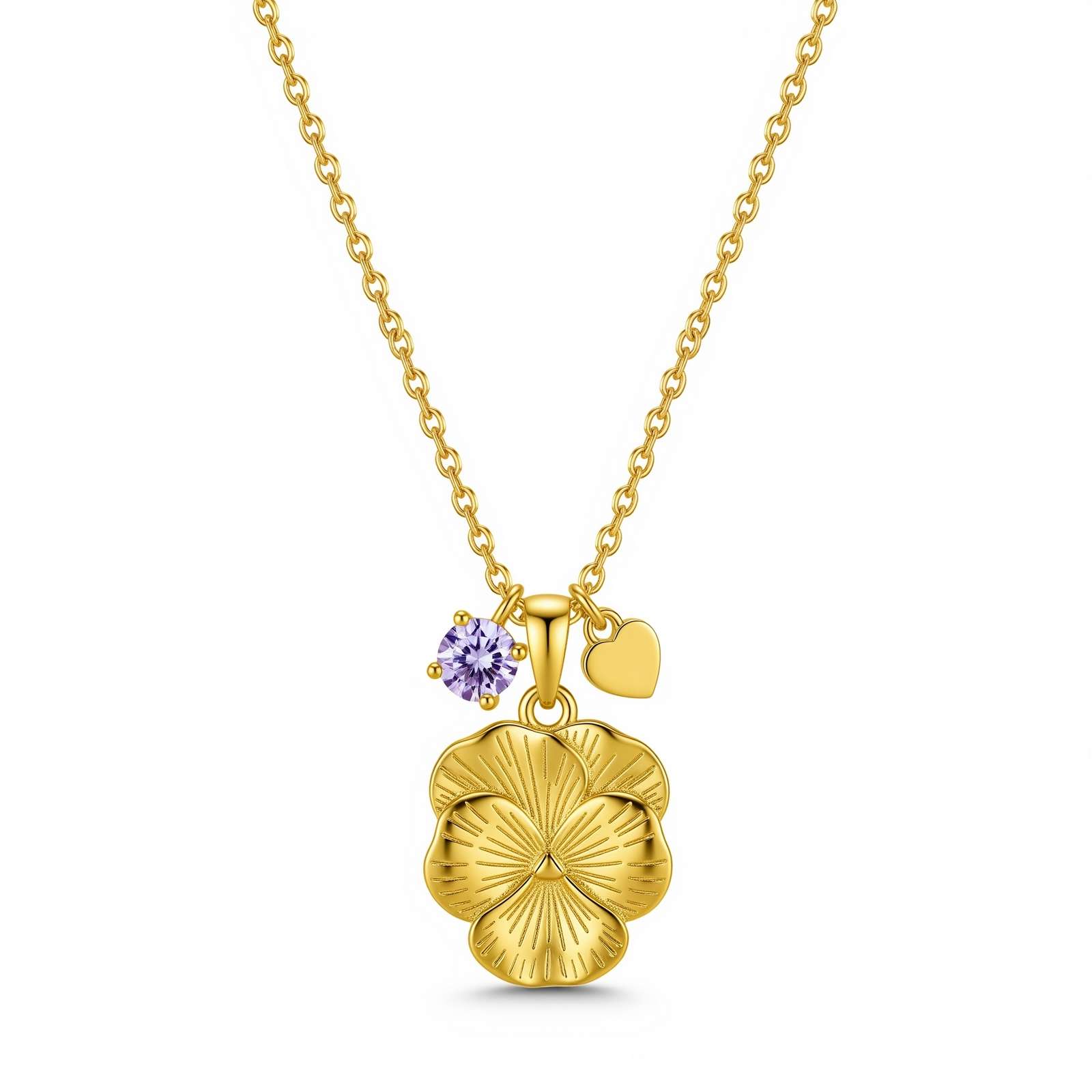 Elegant Custom Birth Month Flower Necklace with Birthstone Charm – Personalized Gold Floral Pendant and Heart Accent for Her