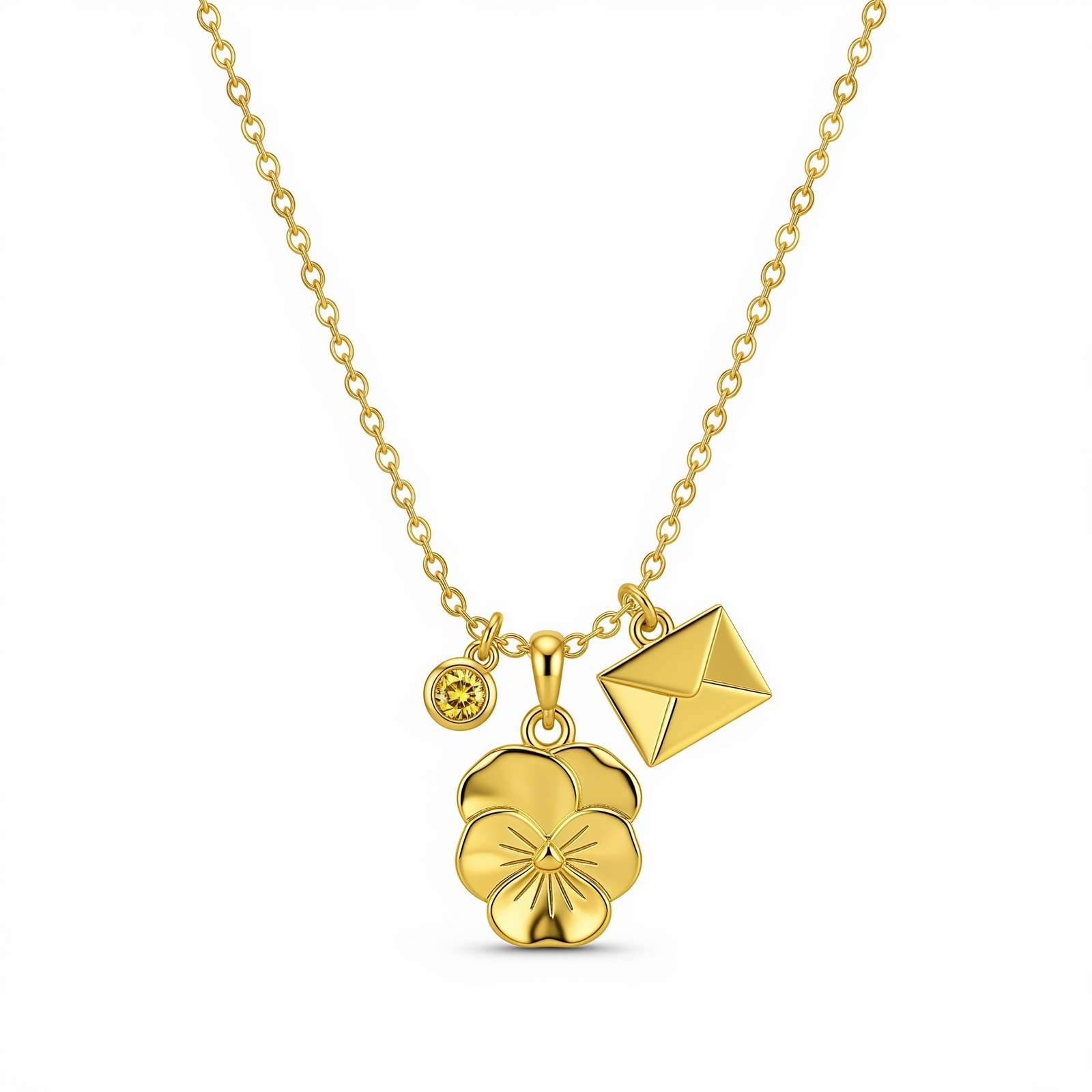 Dedicated Women's Gift Flower Charm Necklace with Custom Birthstone Charm and Personalized Floral Pendant Necklace
