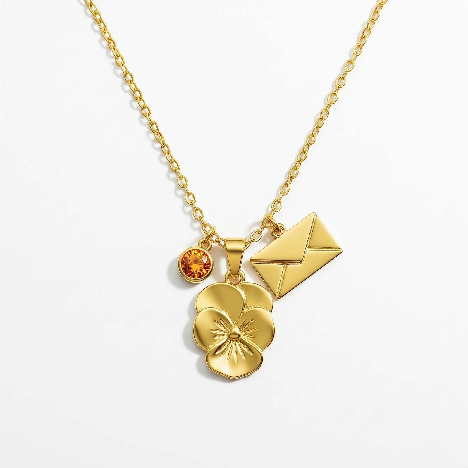Dedicate Women's Gift Necklace with Custom Birth Month Flower Charm and Birthstone Charm Necklace – Elegant 3-Charm Pendant in Gold Finish