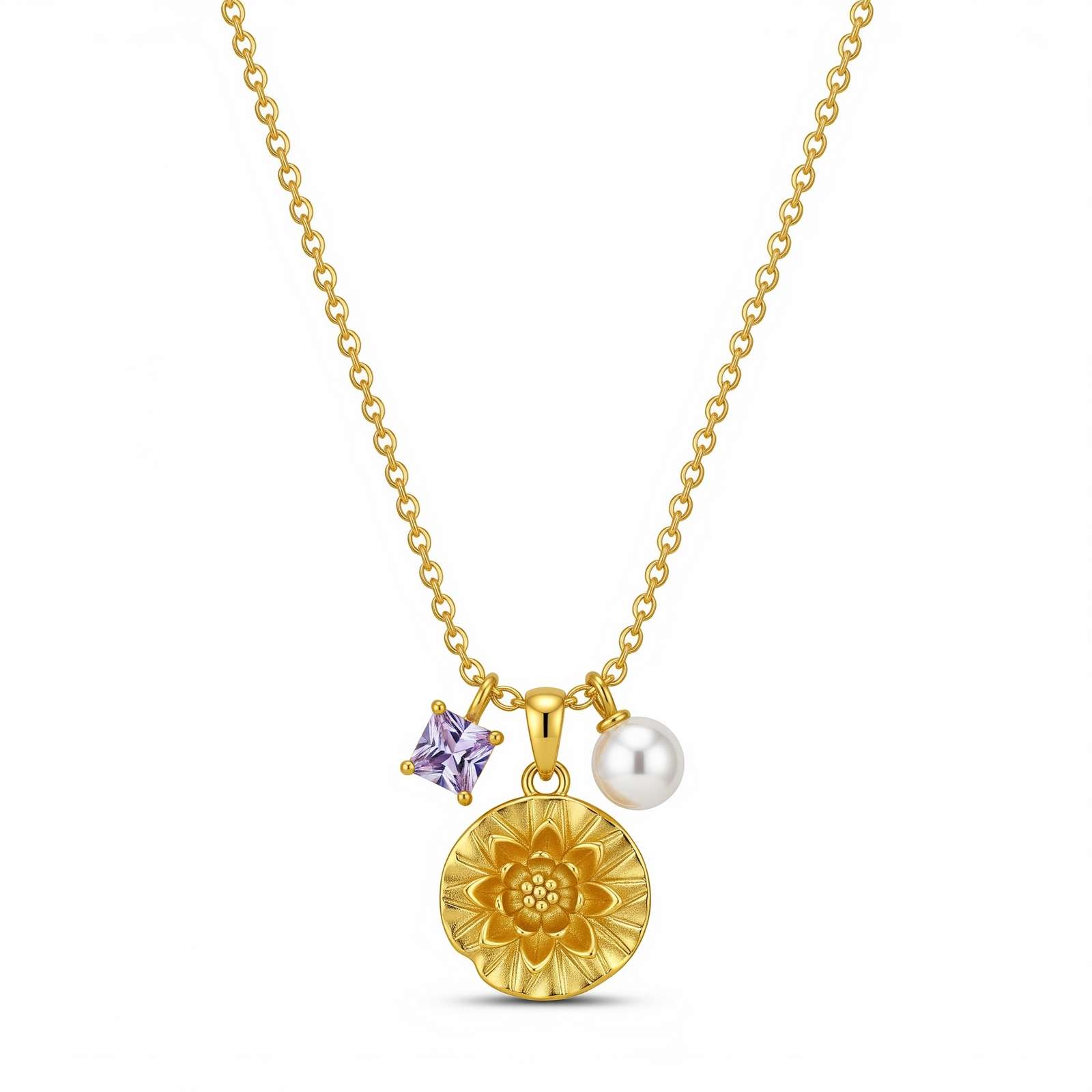 Custom Flower Charm Necklace – Elegant Women's Birthstone Pendant Necklace, Unique Personalized Gift for Her