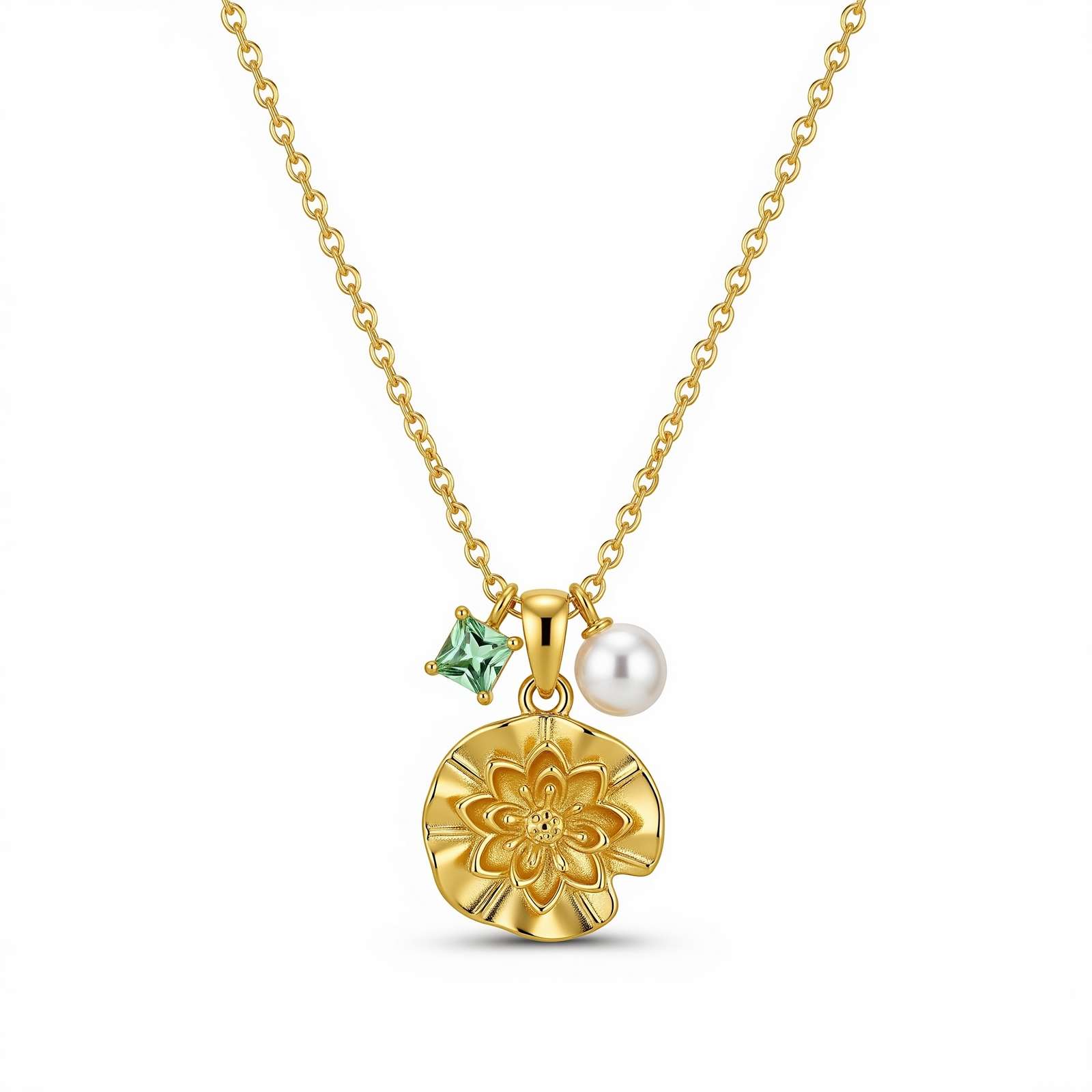 Dedicate Women's Gift Custom Birth Month Flower Necklace – Gold Birthstone Flower Charm Necklace with Personalized Pearl and Gemstone Pendant