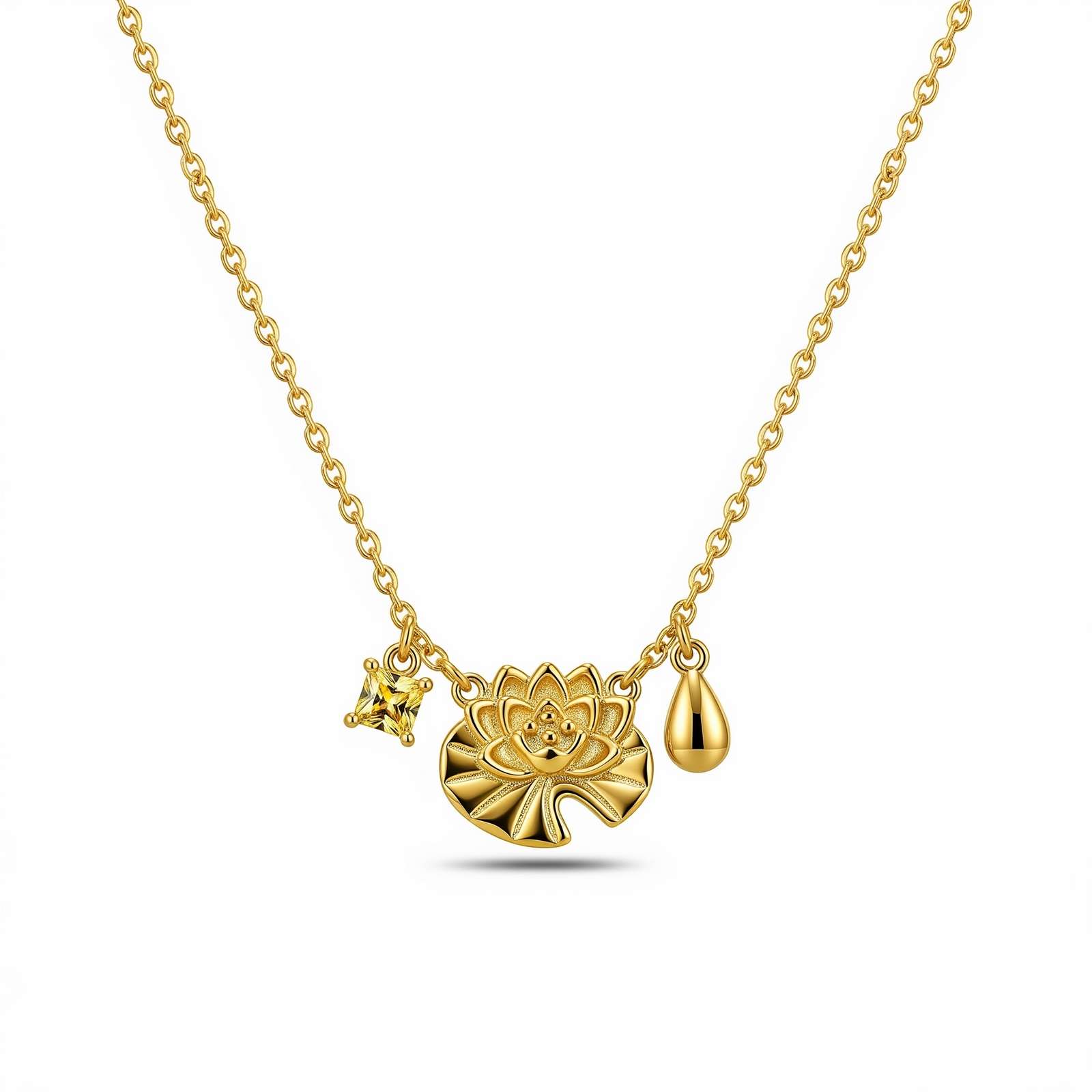 Dedicated Women's Birth Flower Necklace with Custom Gold Lotus Charm Jewelry – Elegant Birthstone Gift Necklace for Her