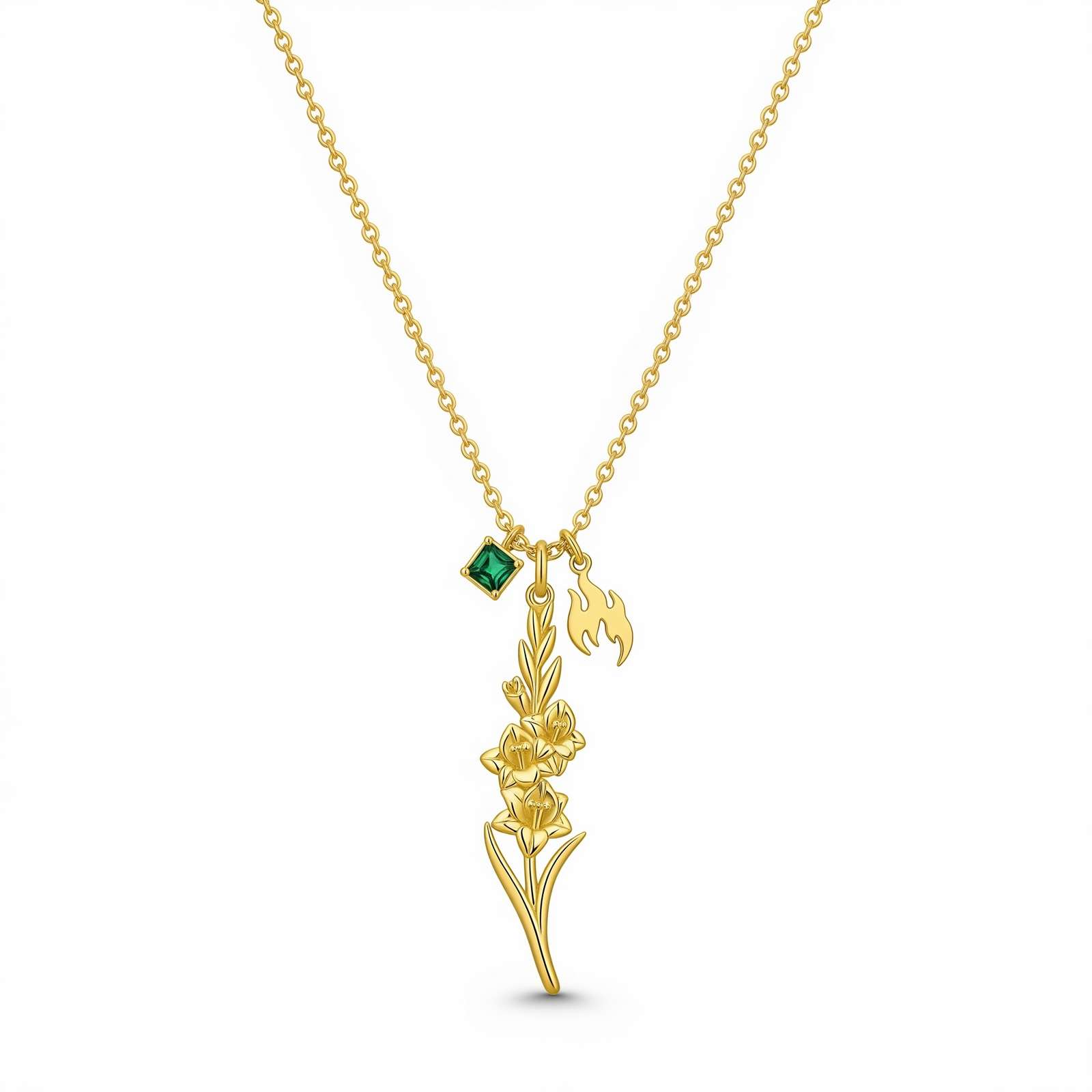 Custom Birth Month Flower Necklace – Gold Floral Birthstone Charm Necklace for Her – Dedicate Women's Gift Jewelry with Elegant Detailing