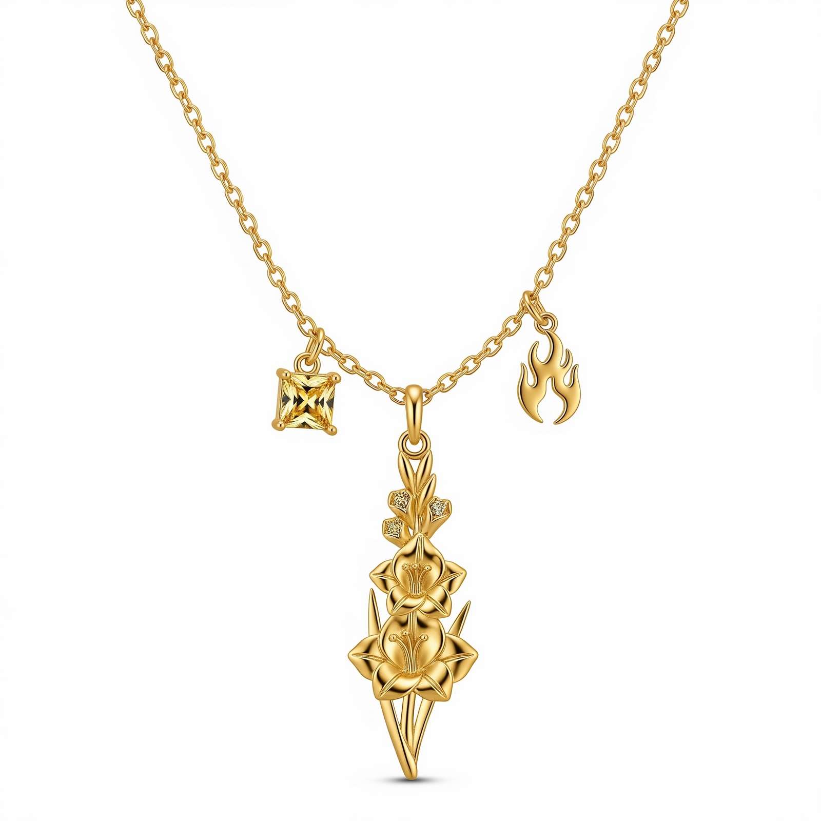 Personalized Floral Charm Necklace for Women – Gold Layered Flower Birthstone Pendant Necklace with Custom Birth Month Flower – Dedicate Women's Gift Custom Birthstone Charm Necklace