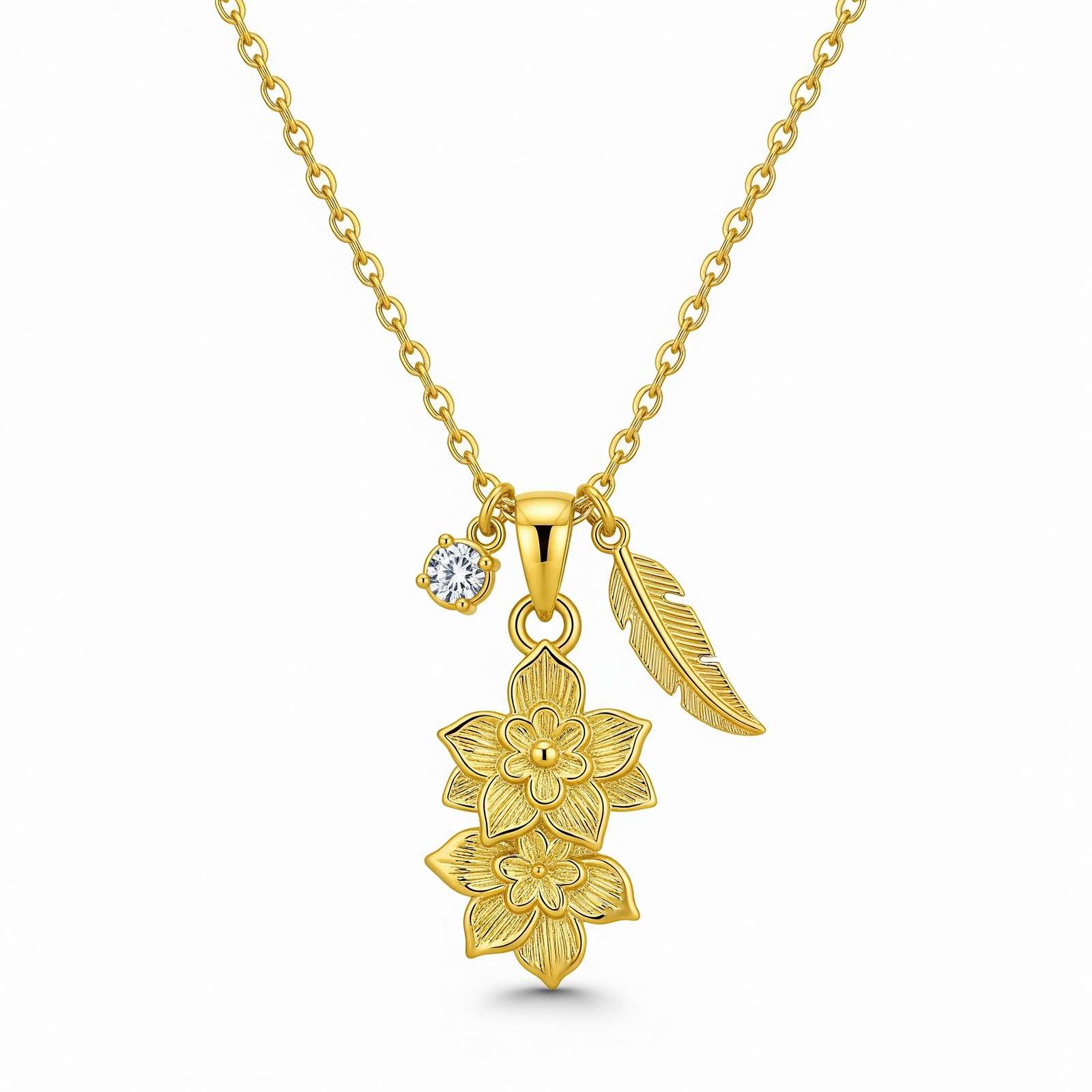 Dedicate Women's Gift Custom Birth Flower Charm Necklace – Gold Flower Leaf Pendant Necklace with Personalized April Birthstone Jewelry
