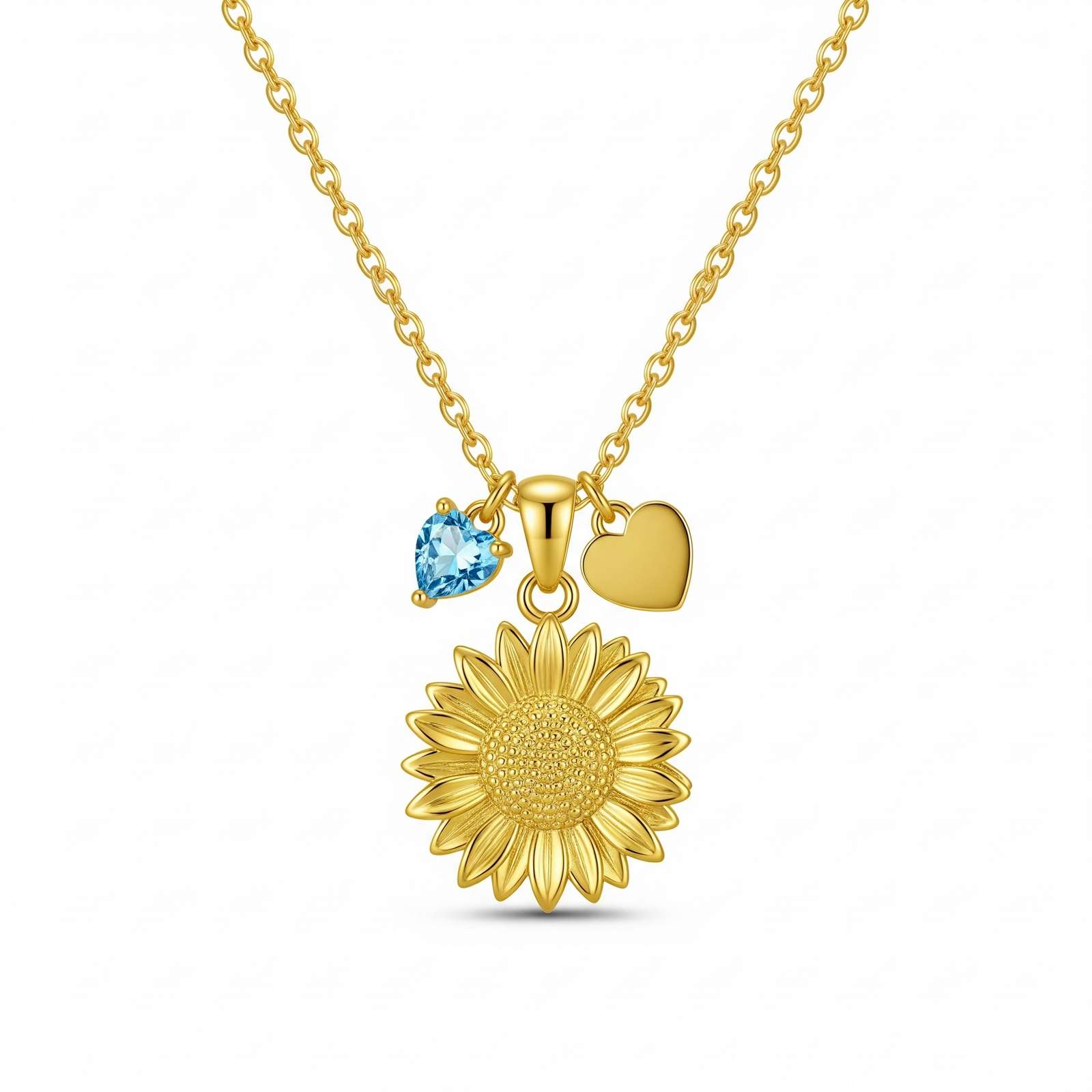 Personalized Gold Sunflower Pendant Necklace – Custom Birth Flower & Birthstone Charm for Women