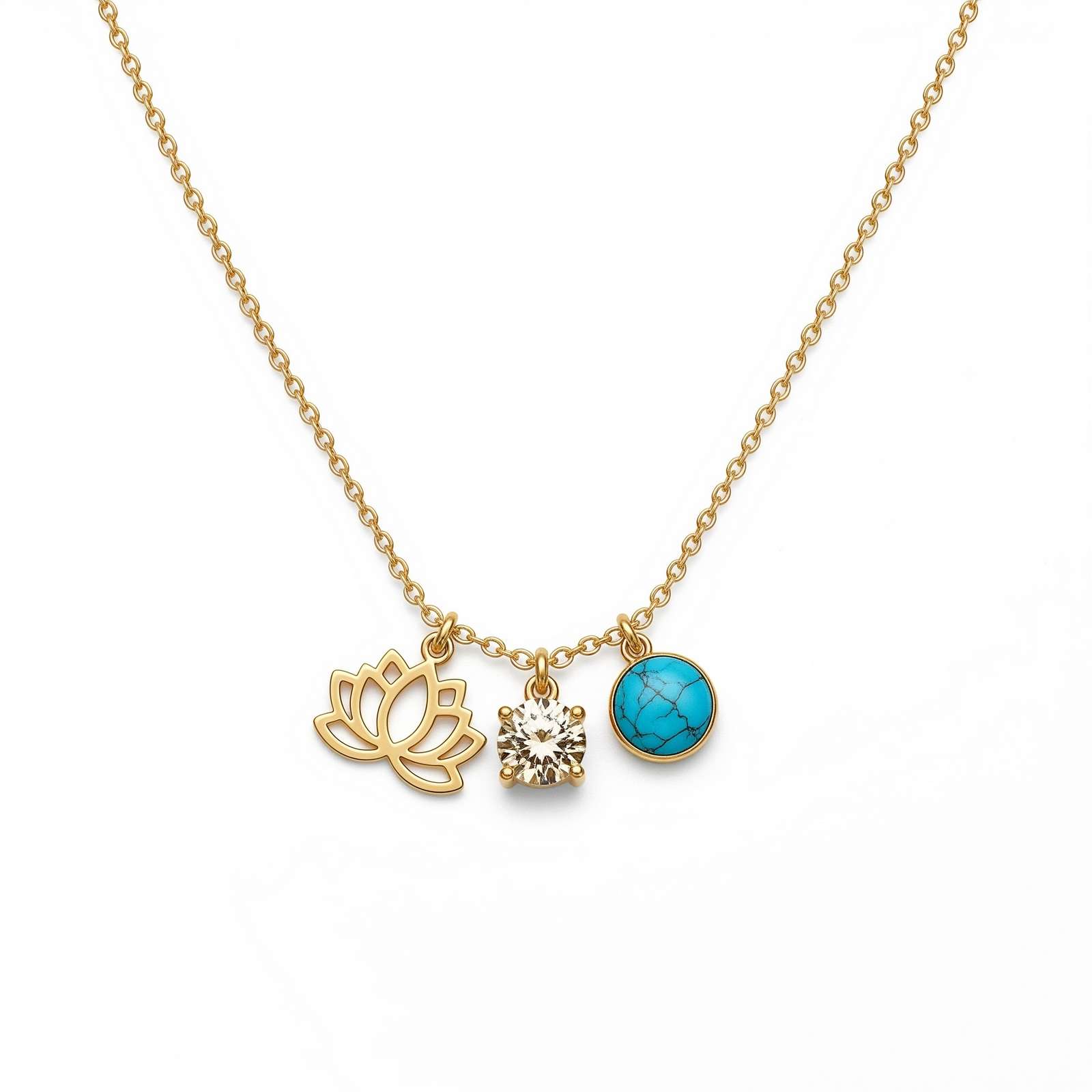 Gold Lotus Charm Necklace for Her – Turquoise Lotus Pendant Spiritual Jewelry – Dedicate Women's Gift Custom Birthstone Necklace