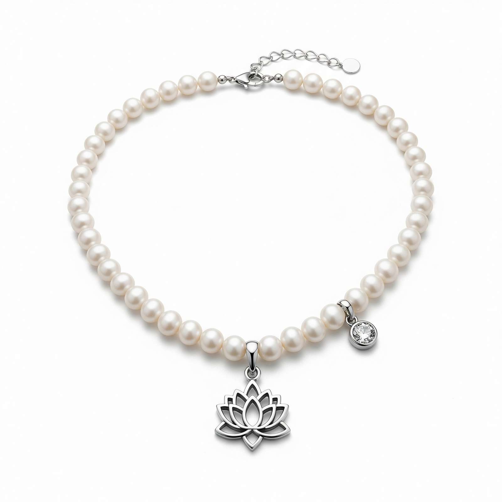 Lotus Pearl Choker Necklace for Women – A Dedicate Women's Gift with Custom Birth Month Flower Birthstone Charm Necklace Featuring Spiritual Yoga Charm Sterling Silver Beaded Jewelry