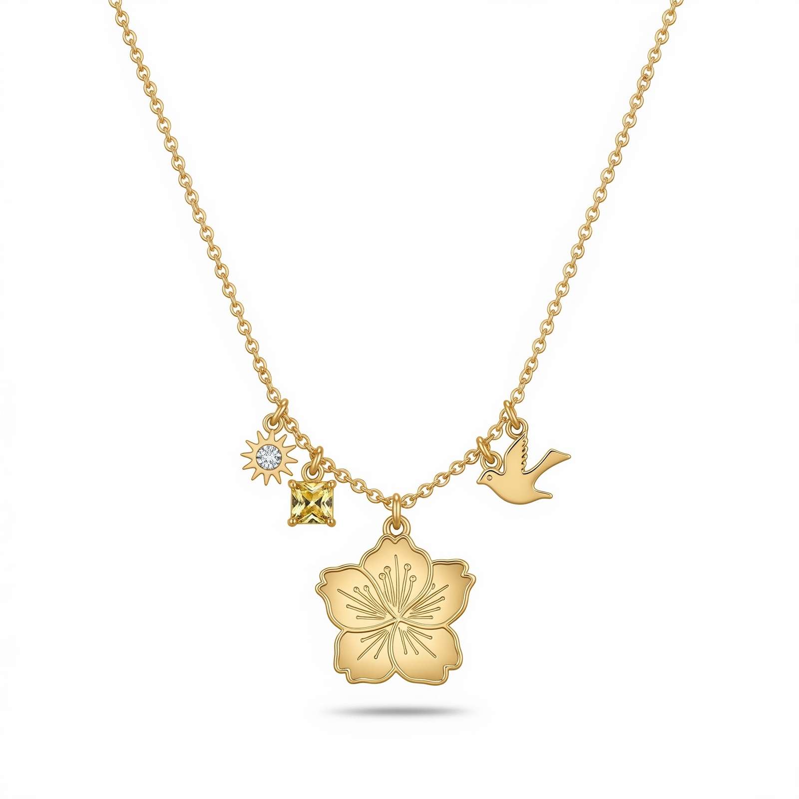 Dedicate Women's Gift Custom Birth Flower Charm Necklace – Gold Floral Birthstone Necklace for Her with Personalized Blossom Pendant Charm Jewelry