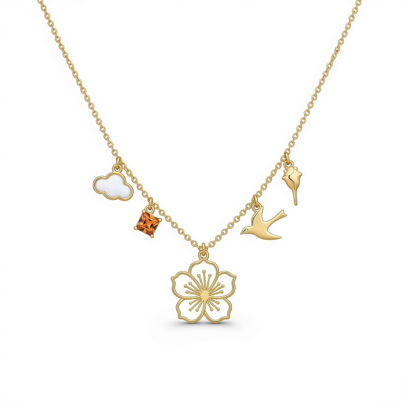 Dedicate Women's Custom Birth Flower Charm Necklace - Gold Birthstone Floral Charm Necklace - Personalized Nature Theme Pendant for Her