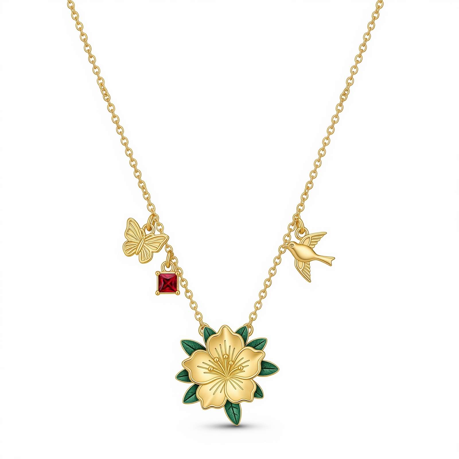 Dedicative Women's Gift Custom Birthstone Necklace - Birth Month Flower Charm Necklace for Her, Personalized Birthstone Flower Jewelry Gift