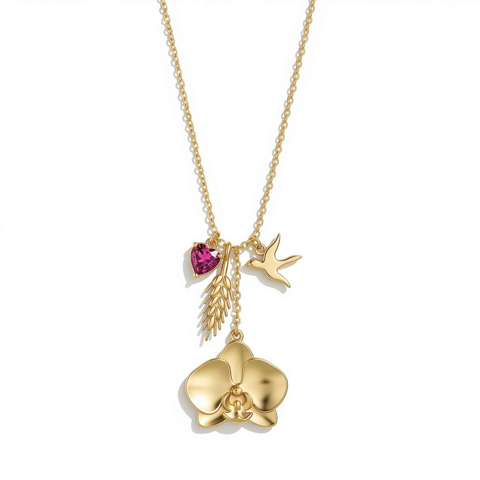 Dedicating Women's Gift Custom Birth Month Flower Birthstone Charm Necklace - Gold Orchid Birthstone Necklace for Women, Personalized Floral Charm Pendant with Purple Gemstone