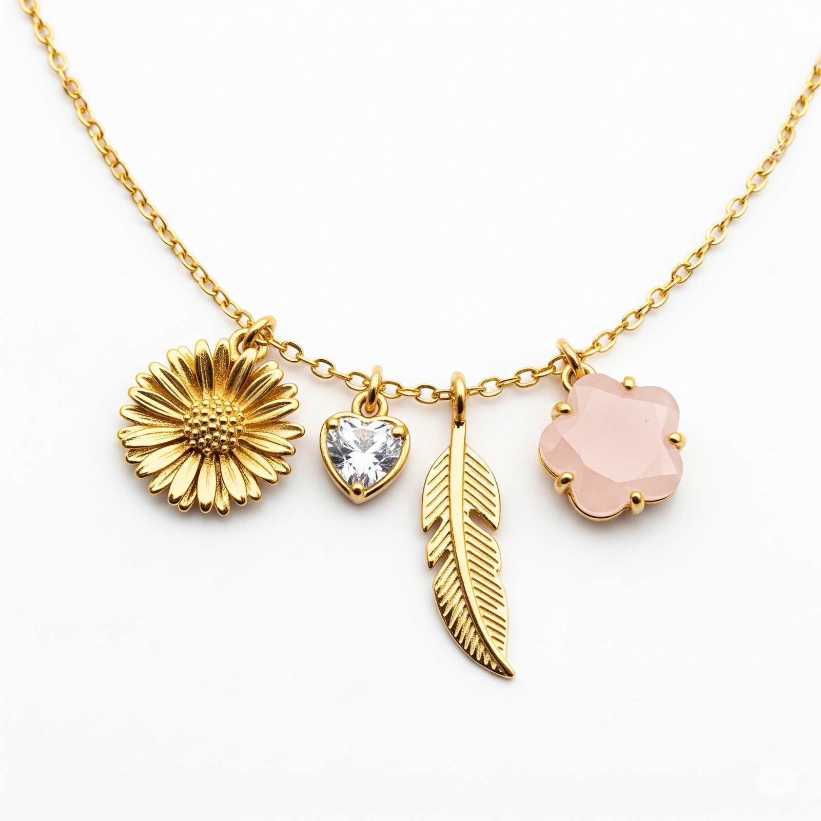 Dedicate Women's Gift Custom Birth Month Flower Birthstone Charm Necklace - Gold Daisy Heart Charm Necklace for Women - Personalized Layered Charm Pendant Jewelry