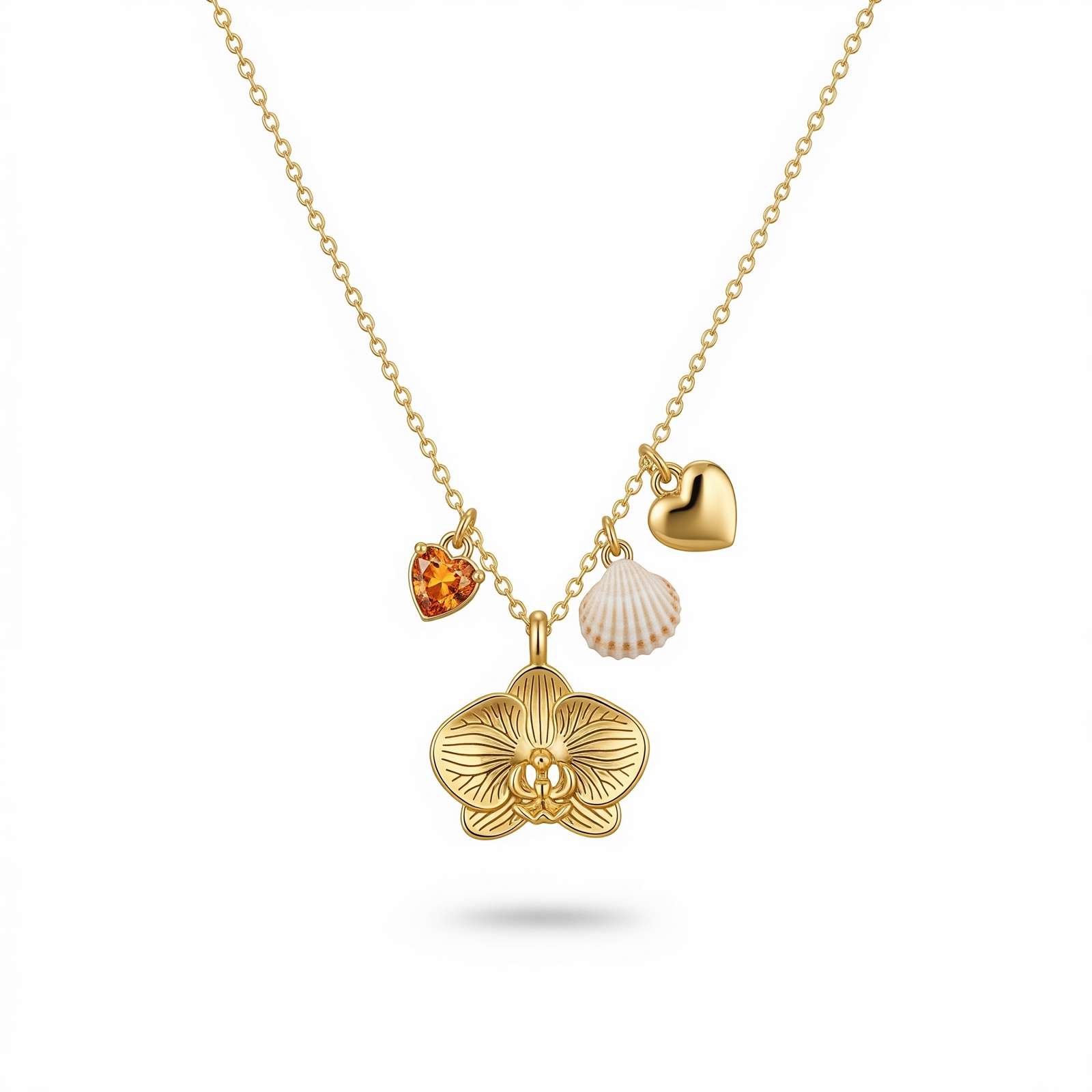 Elegant Custom Birthstone Charm Necklace – Women's Orchid Flower Charm Necklace with Dedicated Birth Month Flower Necklace Design – A Meaningful Personalized Gift for Her