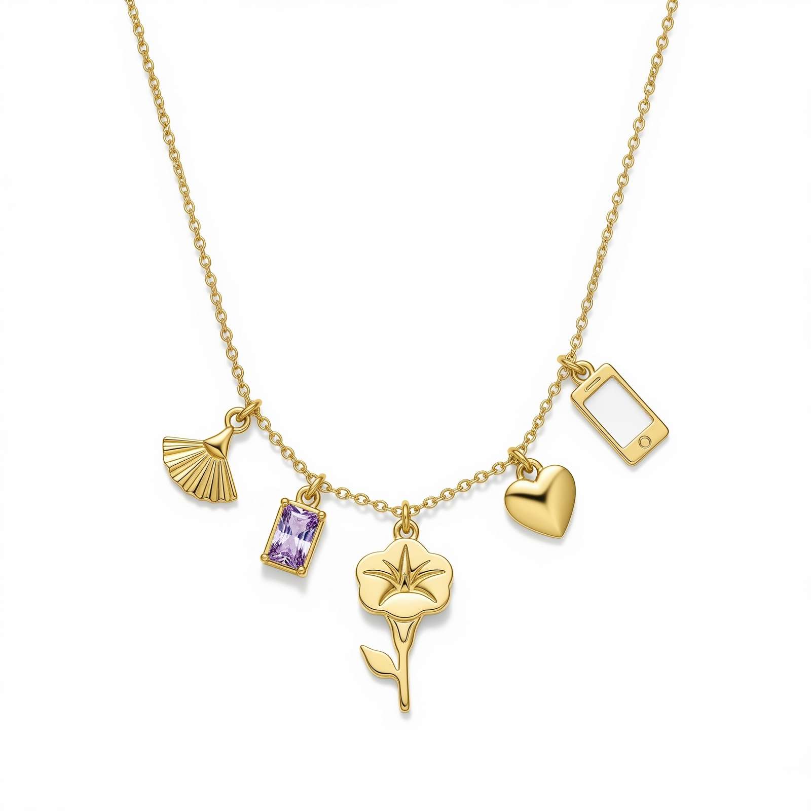 Personalized Gold Necklace with Cute Pendant Charms – A Dedicate Women's Gift Custom Birth Month Flower Charm Necklace – Gold Charm Necklace with Heart Flower and Birthstone Accents