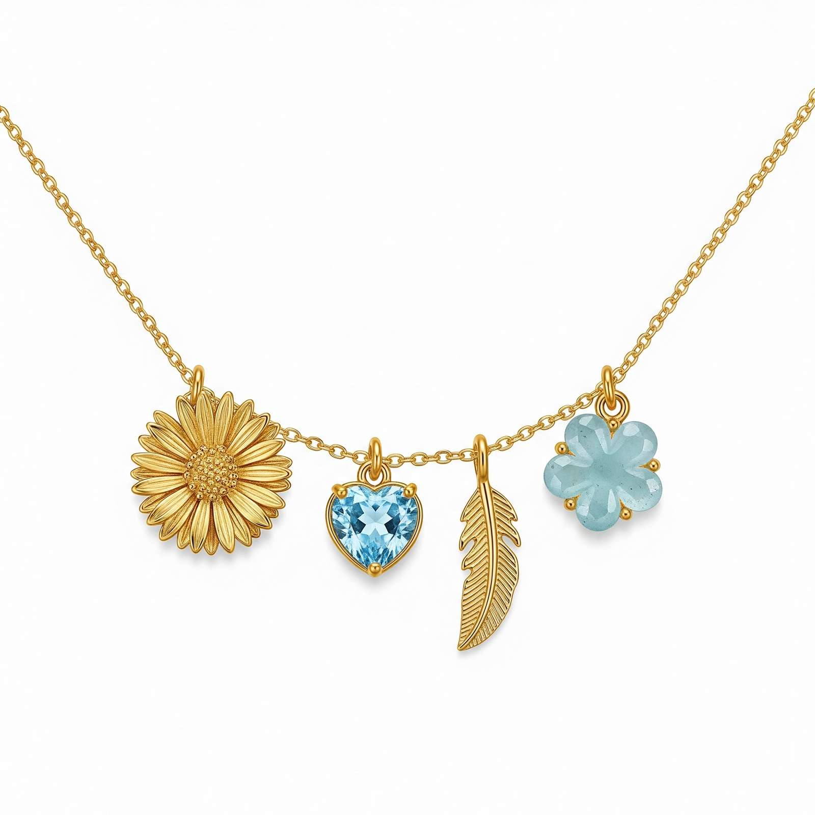 Dedicate Women's Gift Custom Birth Month Flower Charm Necklace – Gold Charm Necklace with Birthstone and Flower – Personalized Lucky Charm Pendant for Her
