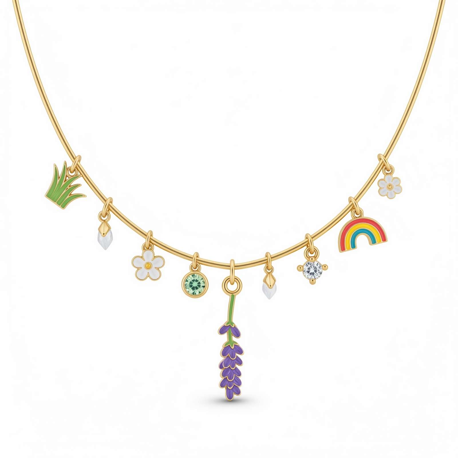 Dedicate Women's Gift Custom Birth Month Flower Charm Necklace – Personalized Floral Charm Rainbow Necklace – Gold Plated Colorful Enamel Garden Theme Pendant Necklace