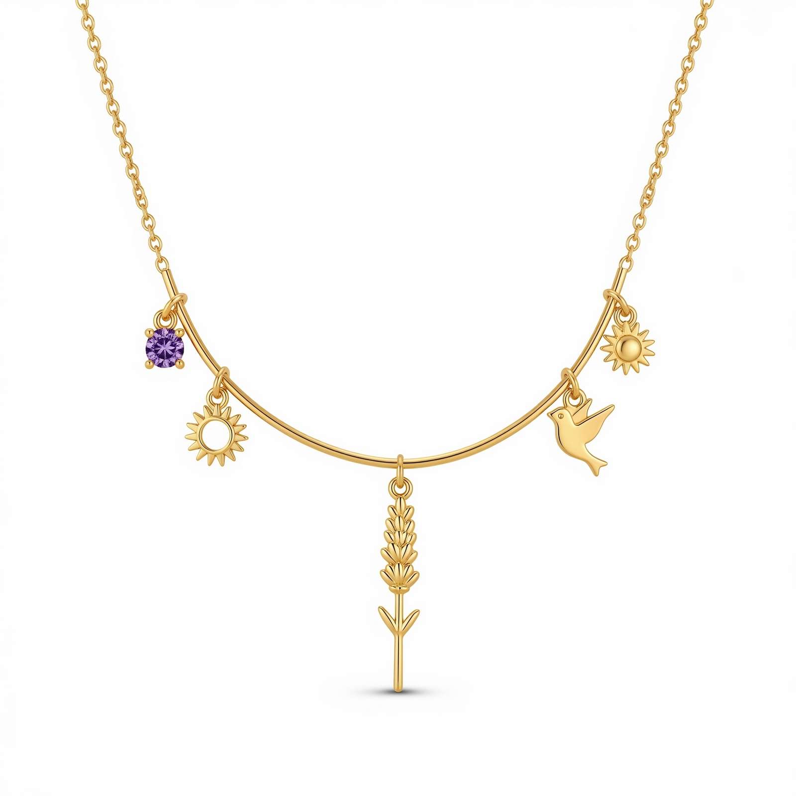 Gold Nature Themed Pendant Necklace – A Dedicate Women’s Custom Charm Necklace with Birth Flower Birthstone Jewelry Gift Accents