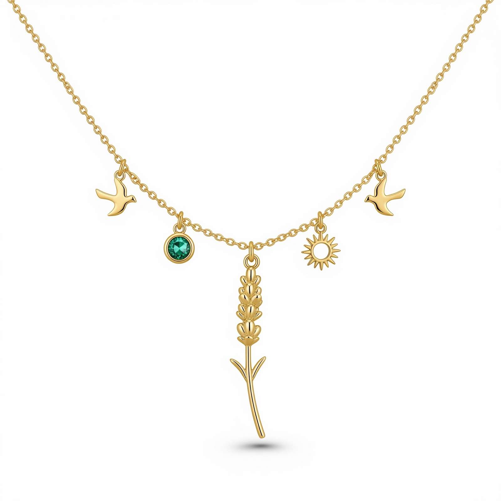 Dedicated Women's Gift Custom Birth Month Flower Necklace – Gold Charm Necklace with Birthstone and Sunflower – Personalized Botanical Jewelry for Her