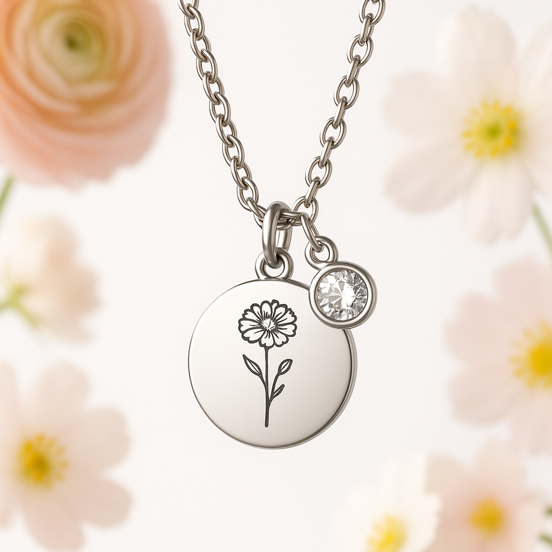 Boost Wholesale Sales with Custom Birth Month Flower Birthstone Charm Necklace: High-Quality Stainless Steel Jewelry for OEM/ODM Clients