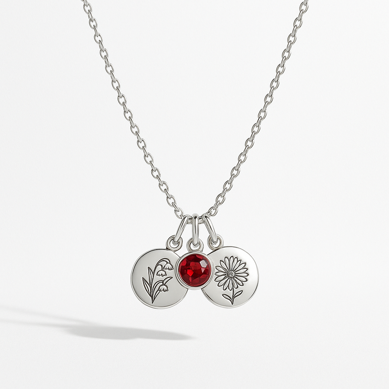 Women's Custom Birthstone Charm Necklace: The Perfect Personalized Birth Month Flower Necklace and Custom Birthstone and Flower Necklace Gift for Your Jewelry Business Growth