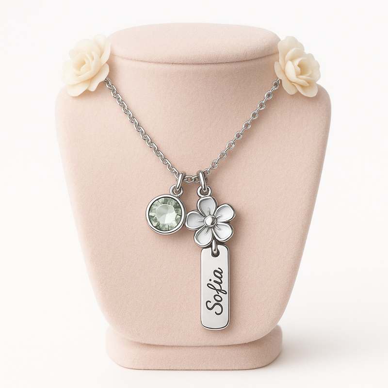 Dedicated Women's Birthstone Necklace: Boost Your Jewelry Brand with Custom Flower & Charm Options at Low MOQ