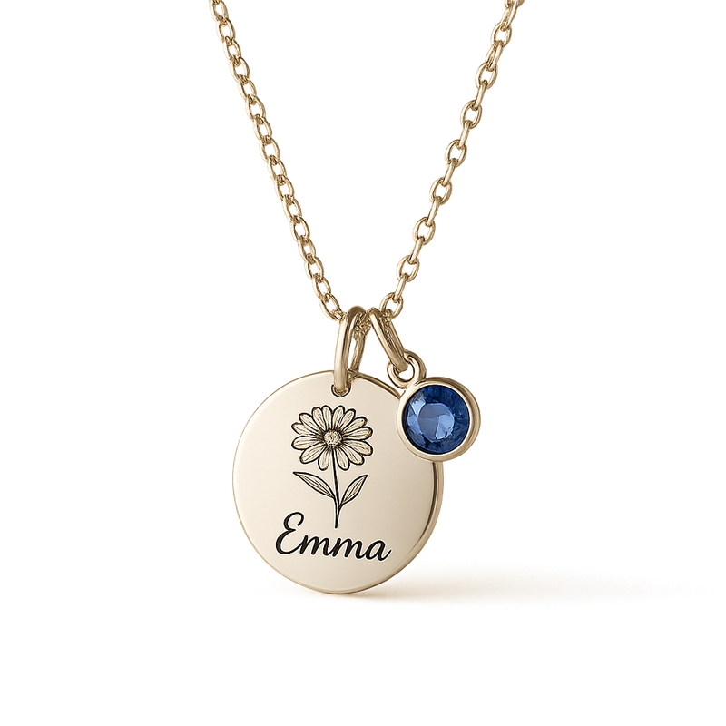 Dedicate Women's Gift Custom Birth Month Flower Birthstone Charm Necklace – Boost Sales with Personalized Stainless Steel Jewelry