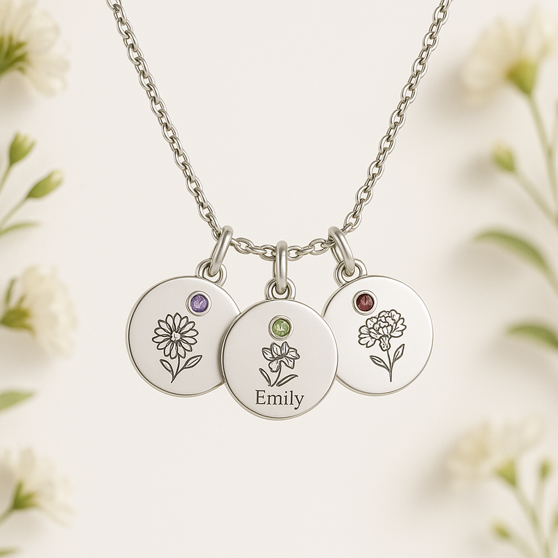 Custom Birth Flower Birthstone Necklace: Boost Jewelry Sales with Unique, Personalized Women’s Charm Gifts at Low MOQ