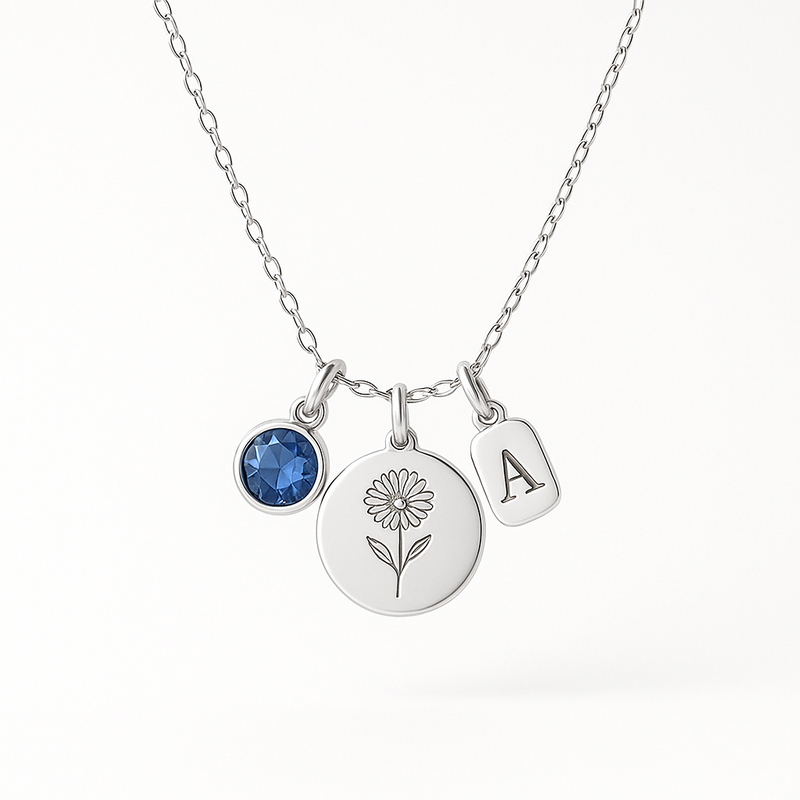 Dedicate Women's Birthstone Necklace: Custom Birth Month Flower & Personalized Charm Necklace for Her - Boost Your Jewelry Business with Customization & Low MOQ Options