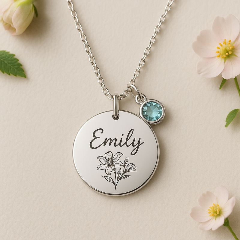 Dedicate Women's Gift Custom Birth Month Flower Birthstone Charm Necklace: OEM Jewelry Solution for Personalized Gifting Trends