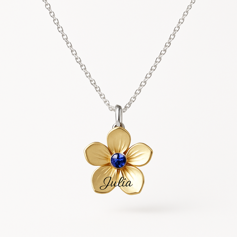 Dedicated Women's Birthstone Necklace: Custom Flower and Birthstone Jewelry for a Personalized Gift for Her Birthday