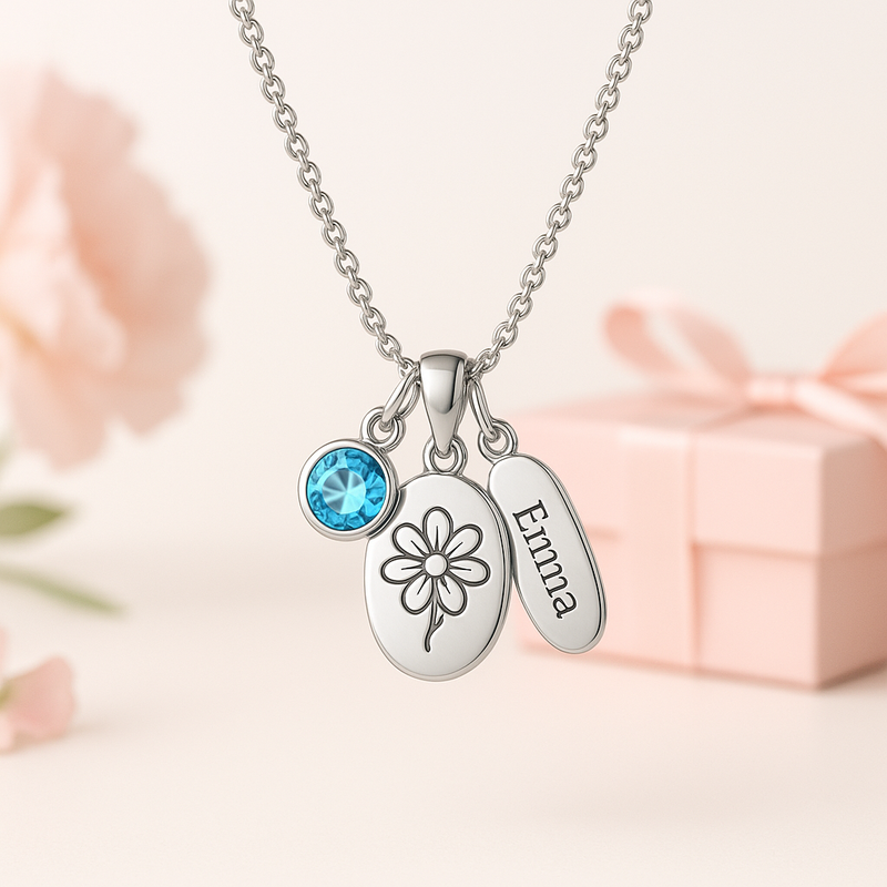 Boost Business with Dedicate Women's Gift Necklace: Custom Birthstone Flower & Charm Designs for Wholesale