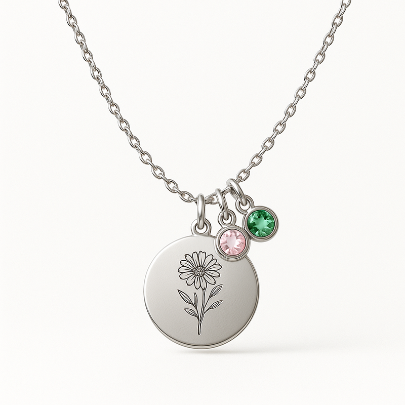 Dedicated Women's Gift Necklace: Custom Birthstone Charm Necklace & Personalized Flower Birth Month Jewelry for B2B Success