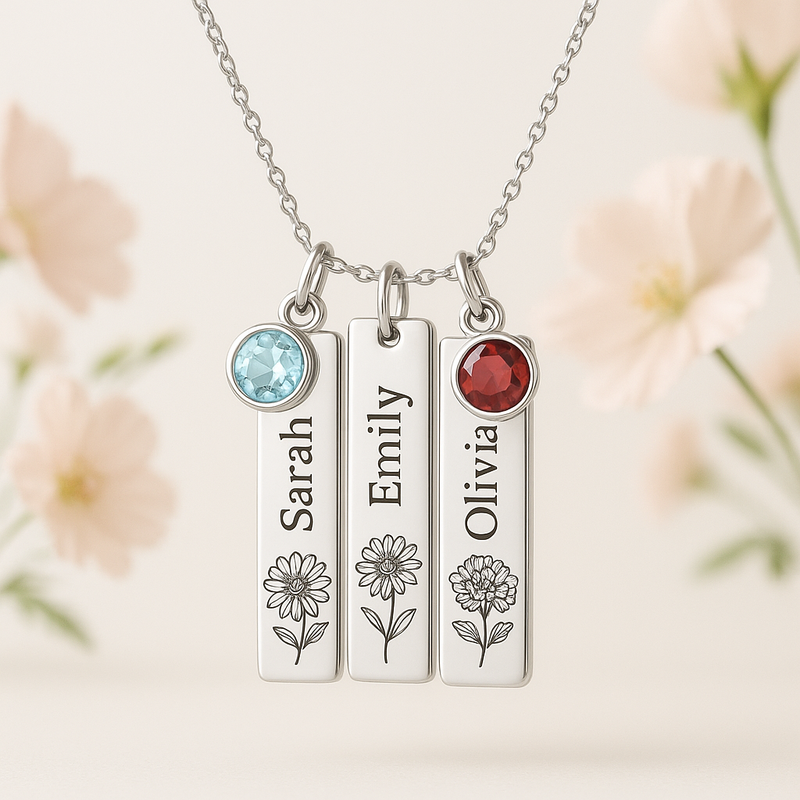 Custom Birthstone Charm Necklace: Boost Sales with Personalized Women's Gift & Flower Designs in Stainless Steel