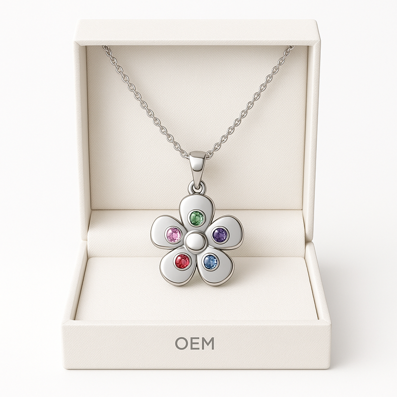 Custom Birthstone Flower Necklace: OEM Jewelry Trend Boosting Sales with Personalized Charm Gifts & Low MOQ