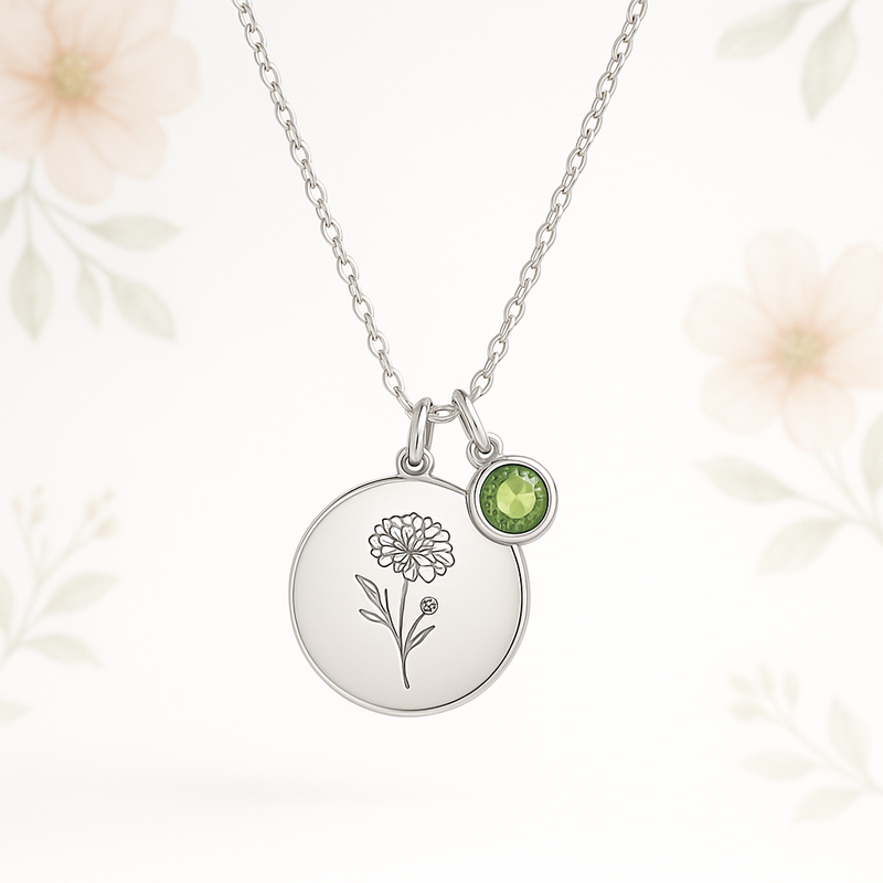 Dedicate Women’s Gift Custom Birth Month Flower Birthstone Charm Necklace: A Low MOQ Customization Solution for Jewelry Brands