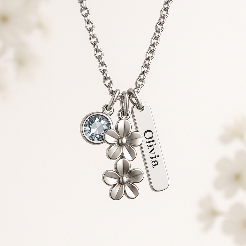 Boost Business Growth with Dedicated Women's Birthstone Necklace: Custom Flower Charms & Personalized Gifts in Durable Stainless Steel