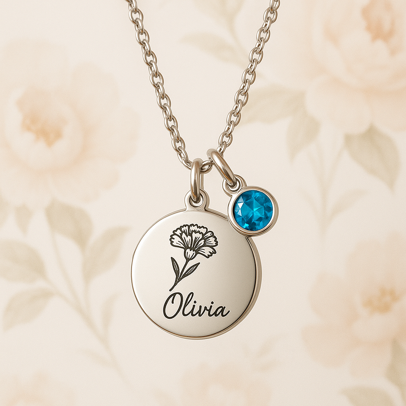 Dedicate Women's Gift Custom Birth Month Flower Birthstone Charm Necklace: OEM/ODM Solutions for Jewelry Brands